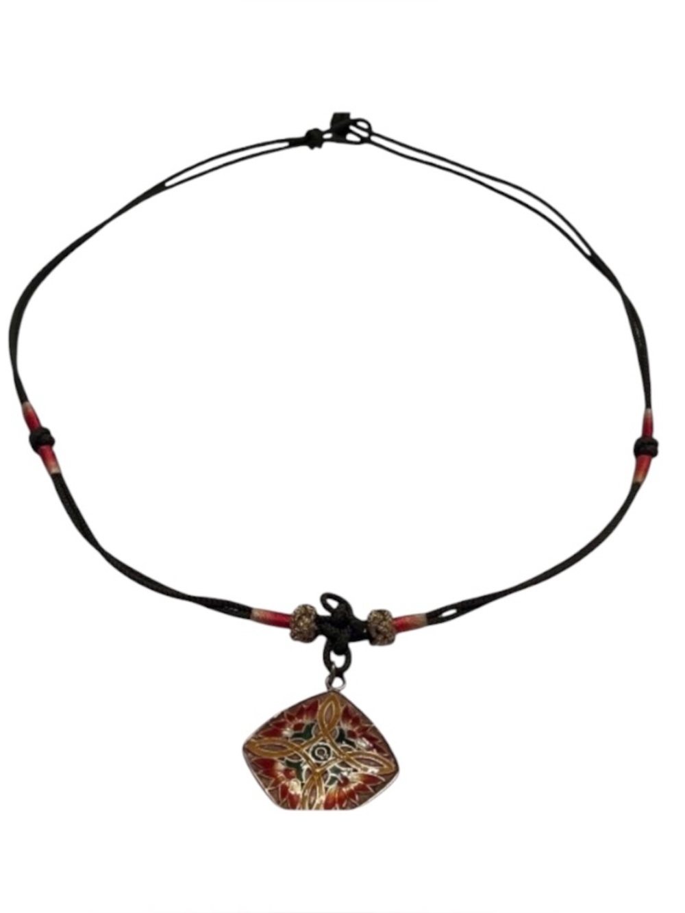 Enamel Pendant on green rope chain with knot closure